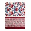 Hibiscus Linens Block Print Rectangular Table Cloth Red And Peach Flowers Live