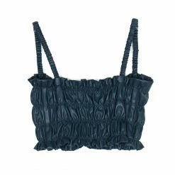 Soft Animal Leather Smocked Top, Blue Wear