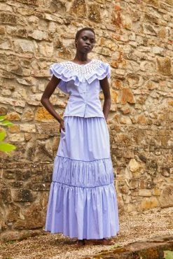 Loretta Caponi Wear Aura Top, Blue Stripes