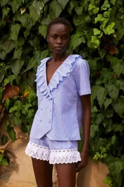 Loretta Caponi Perla Top, Blue Stripes