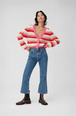Ganni Striped Wool Cardigan, Carmine Rose Wear