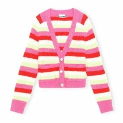 Ganni Striped Wool Cardigan, Carmine Rose Wear