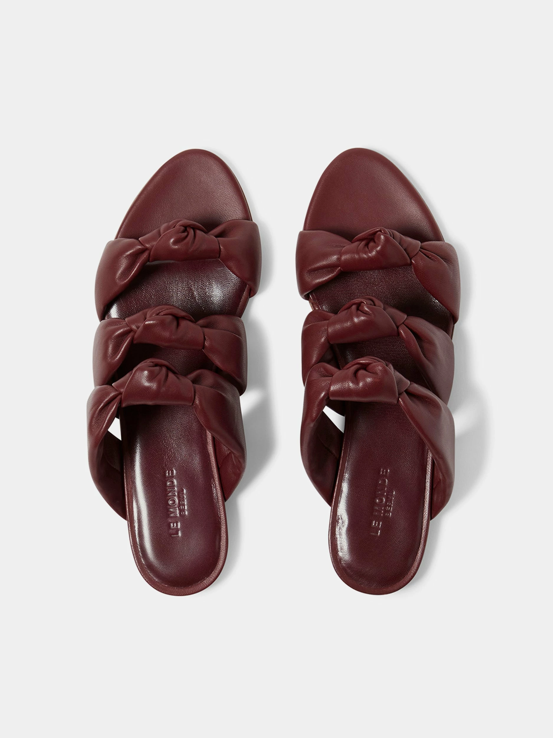 Le Monde Béryl Knot Sandal Flat In Bordeaux Nappa Leather Wear 2 Le Monde Béryl Knot Sandal Flat In Bordeaux Nappa Leather Wear