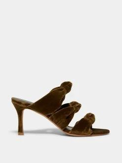 Le Monde Béryl Knot Sandal Heel In Olive Velvet
