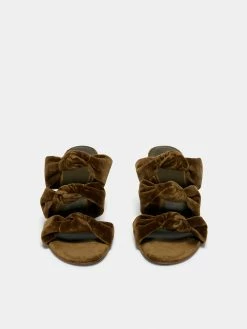 Le Monde Béryl Knot Sandal Heel In Olive Velvet
