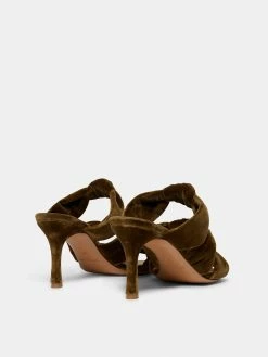 Le Monde Béryl Knot Sandal Heel In Olive Velvet