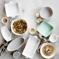 Vietri Lastra White Handled Round Baker Live