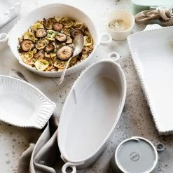 Vietri Lastra White Handled Round Baker Live