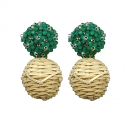 M Donohue Collection Liz Green Rattan Ball Earrings