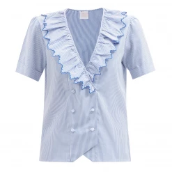 Loretta Caponi Perla Top, Blue Stripes