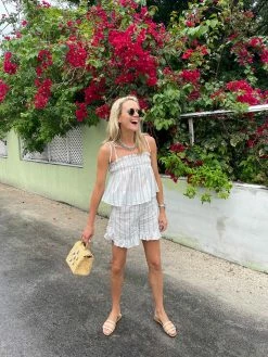 Ganni Light Stripe Shorts, Egret Wear