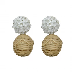 M Donohue Collection Liz White Rattan Ball Earrings