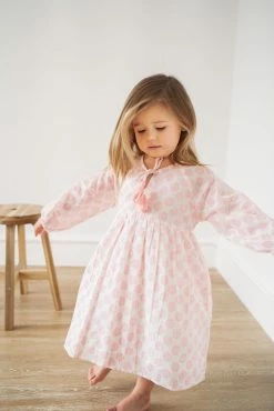 Mer St. Barth For Kids Sara Girl's Tunic Pop Over Dress Pink Block Print