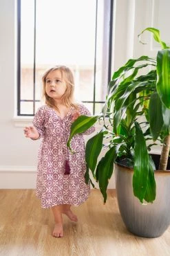 Mer St. Barth Sara Girl's Tunic Pop Over Dress Aubergine Floral Block Print For Kids