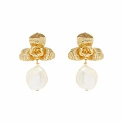 Mignonne Gavigan Etta Floral Pearl Drop Earrings, White Gold