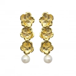 M Donohue Collection Wear Mimi Triple Flower & Pearl Earrings