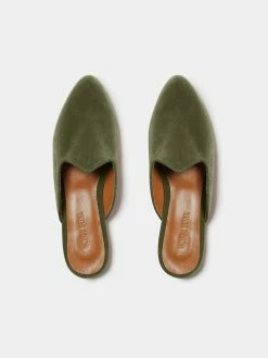 Le Monde Béryl Venetian Mule In Olive Green Velvet Wear