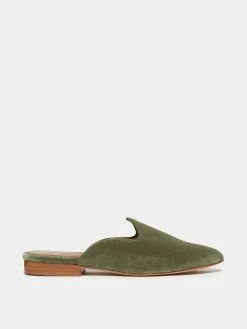 Le Monde Béryl Venetian Mule In Olive Green Velvet Wear