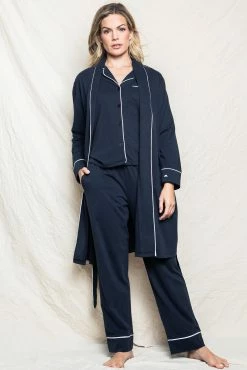 Petite Plume Luxe Pima Cotton Navy Robe Wear