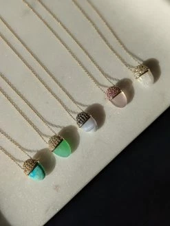 Campbell + Charlotte Found Cap Pendant Necklace - Chrysoprase & Diamond Wear