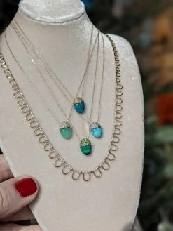 Campbell + Charlotte Found Cap Pendant Necklace - Chrysoprase & Diamond Wear