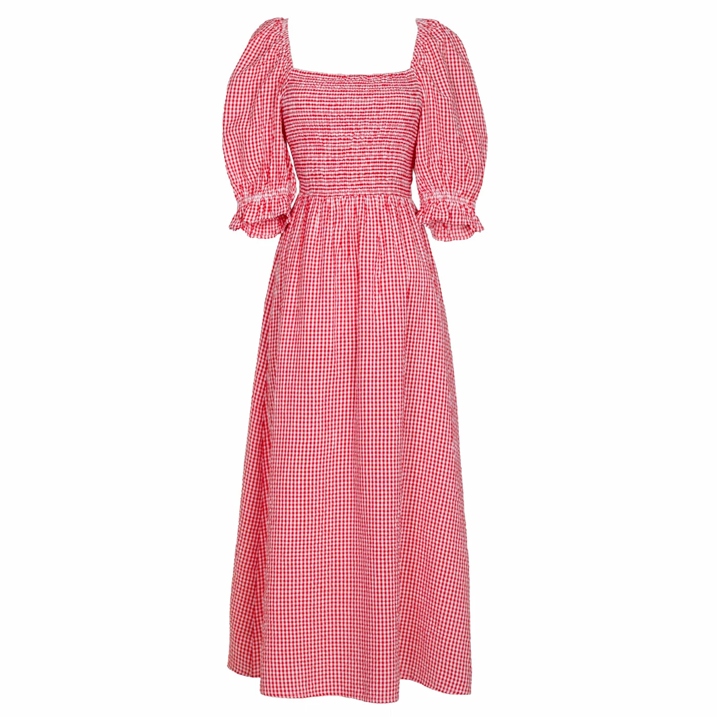 Rahi Wear Tie Back Midi Dress, Red Gingham 1 Rahi Wear Tie Back Midi Dress, Red Gingham