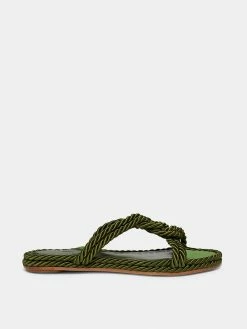 Le Monde Béryl Rope Sandal Flat In Green Viscose Suede Wear