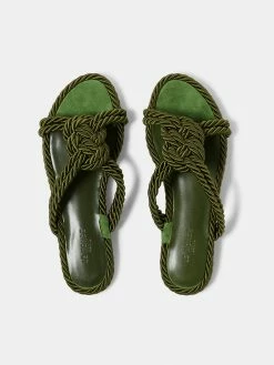 Le Monde Béryl Rope Sandal Flat In Green Viscose Suede Wear
