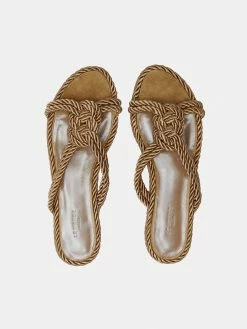 Le Monde Béryl Wear Rope Sandal Flat In Sand Viscose Suede