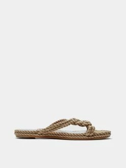 Le Monde Béryl Wear Rope Sandal Flat In Sand Viscose Suede