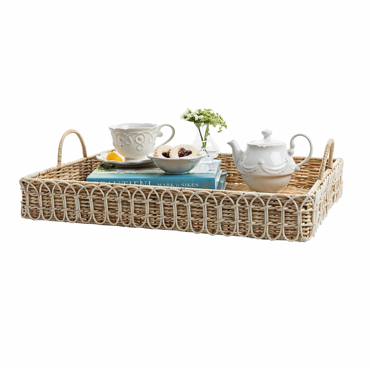 Juliska Provence Rattan Whitewash Rectangular Tray Serving Pieces 2 Juliska Provence Rattan Whitewash Rectangular Tray Serving Pieces