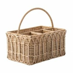 Juliska Provence Rattan Whitewash Silverware Caddy With Place For Napkins Serving Pieces