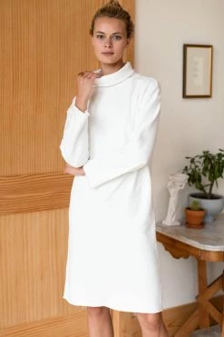 Emerson Fry Wear Raw Edge Turtleneck Dress, White