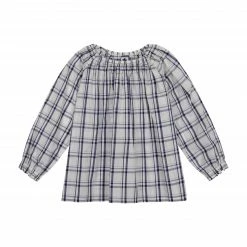 Busy Bees Georgina Girls Smocked Top, White Navy Plaid For Kids
