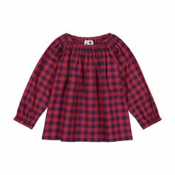 Busy Bees Georgina Girls Smocked Top, Red Navy Check