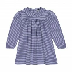 Busy Bees Ginny Girls Peter Pan Collar Dress, Slate Blue Stripe
