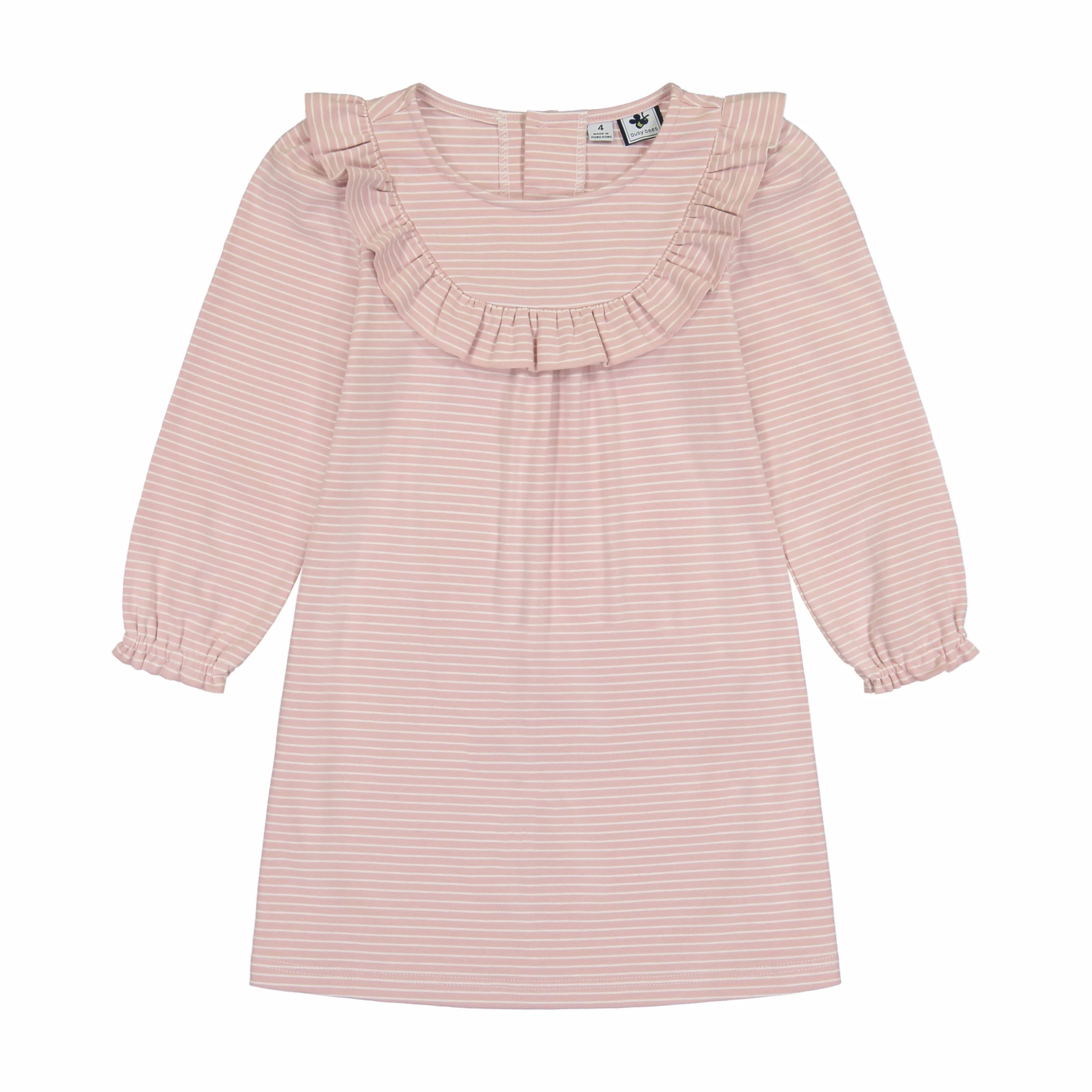 Busy Bees Kennedy Ruffle Bib Dress, Rose Pink Stripe 1 Busy Bees Kennedy Ruffle Bib Dress, Rose Pink Stripe