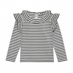 Busy Bees Luna Girls Ruffle Top, Breton Navy Stripe For Kids