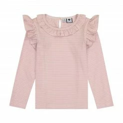 Busy Bees Luna Girls Ruffle Top, Rose Pink Stripe