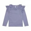 Busy Bees For Kids Luna Girls Ruffle Top, Slate Blue Stripe