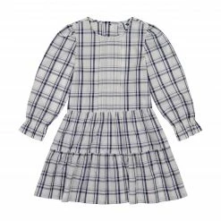 Busy Bees Poppy Girls Drop Waist Dress, White Navy Plaid For Kids