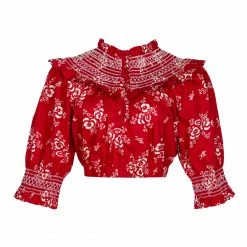 Sea NY Alessia Puff Sleeve Cropped Top, Red Wear