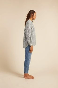 Birds Of Paradis Courtney Henley Top, Green Stripe
