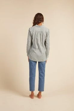 Birds Of Paradis Courtney Henley Top, Green Stripe