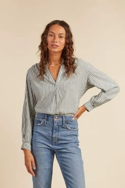 Birds Of Paradis Courtney Henley Top, Green Stripe