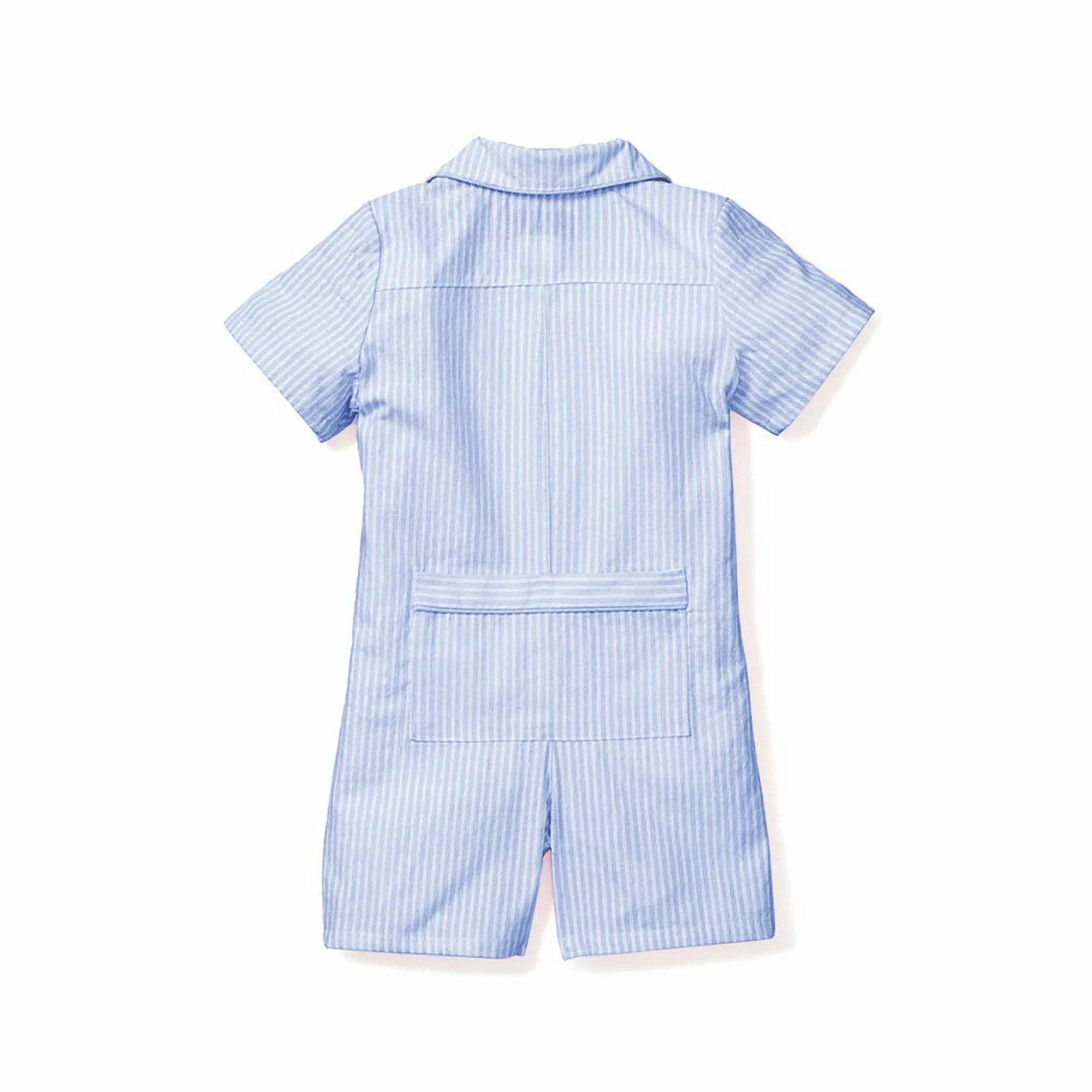 Petite Plume For Kids French Blue Seersucker Summer Romper 3 Petite Plume For Kids French Blue Seersucker Summer Romper