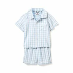 Petite Plume Light Blue Gingham Short Set For Kids