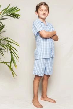 Petite Plume Light Blue Gingham Short Set For Kids