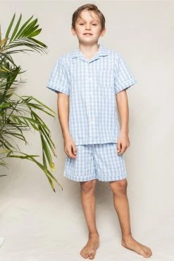 Petite Plume Light Blue Gingham Short Set For Kids