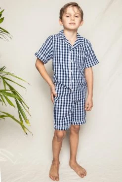Petite Plume For Kids Navy Gingham Short Set
